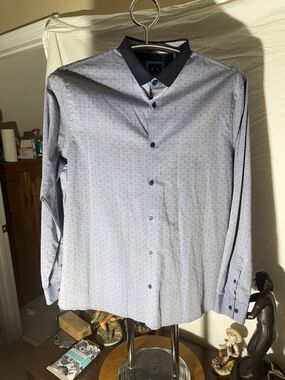 A/X Armani Exchange Light Blue Button-Down with Navy Collar